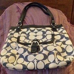 Authentic Coach linen and leather satchel purse